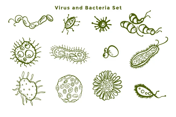 Ensemble Bactéries Microscopiques Germes Viraux — Image vectorielle