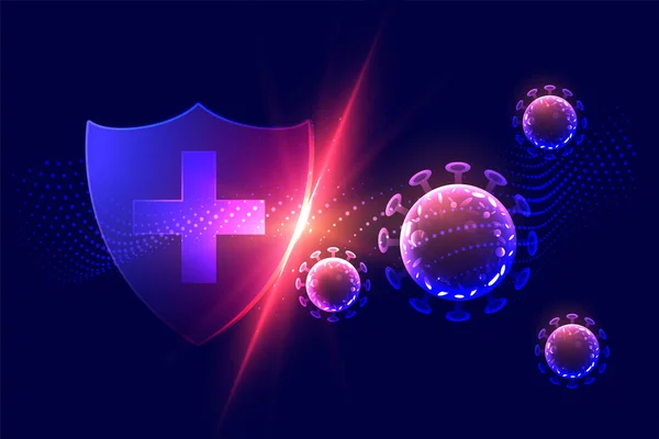 Healthcare Protection Shield Destroying Corona Virus Concept — Stock Vector