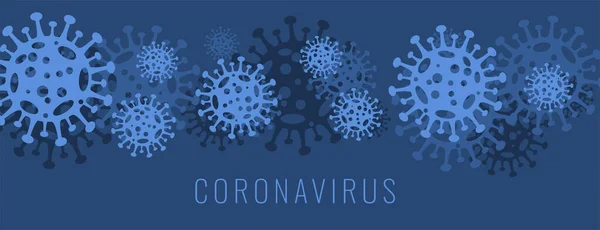 Coronavirus Covid Banner Med Viruscell Blå Färg — Stock vektor