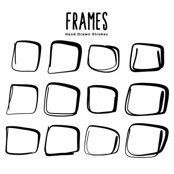 Hand Drawn Uneven Square Frames Set Design — Stock Vector