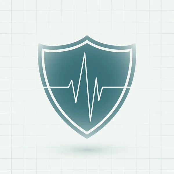 Escudo Médico Salud Con Líneas Latidos Del Corazón Símbolo — Vector de stock