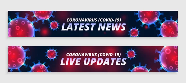 コロナウイルスライブアップデートと最新ニュースワイドバナーセット — ストックベクタ