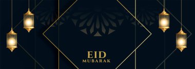 Koyu renk temalı İslami Bayram Mübarek afişi