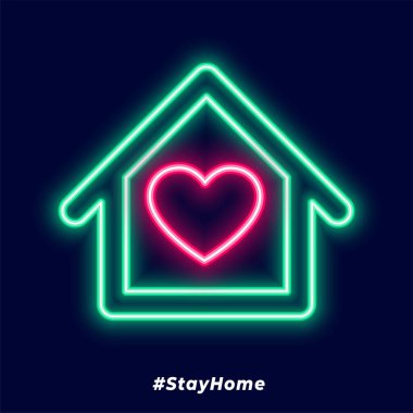 Neon evi ve kalbi olan posterde kal.