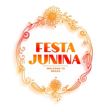 Dekoratif festia junina çiçekli ayçiçeği çerçevesi arka planı