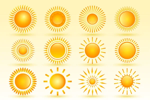 Oniki Parlayan Güneş Farklı Şekillerde Batıyor — Stok Vektör