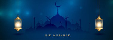 İslami bayram Mübarek festivali mavi bayrak tasarımı