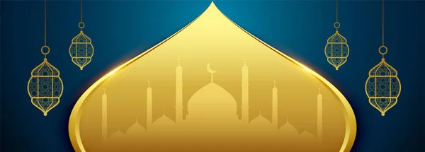 Islamsk Eid Festivalbanner Gyllen Farge – stockvektor