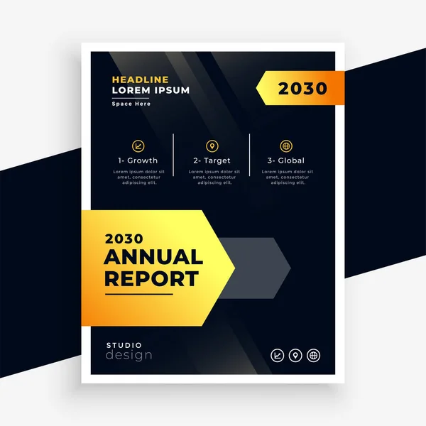 Stylish Black Yellow Annual Report Flyer Template Design — Stock Vector