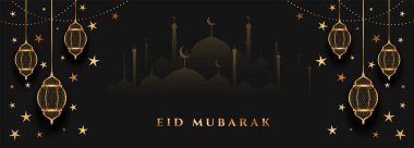 Bayram Mübarek siyah ve altın bayrak tasarımı