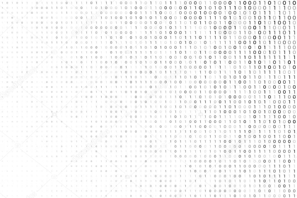 digital white background with binary code numbers