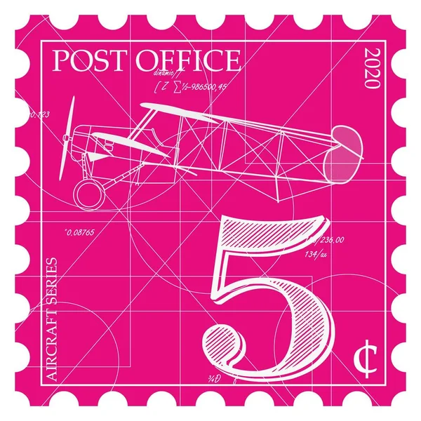 Pinkfarbene Briefmarke Fünf Cent — Stockvektor
