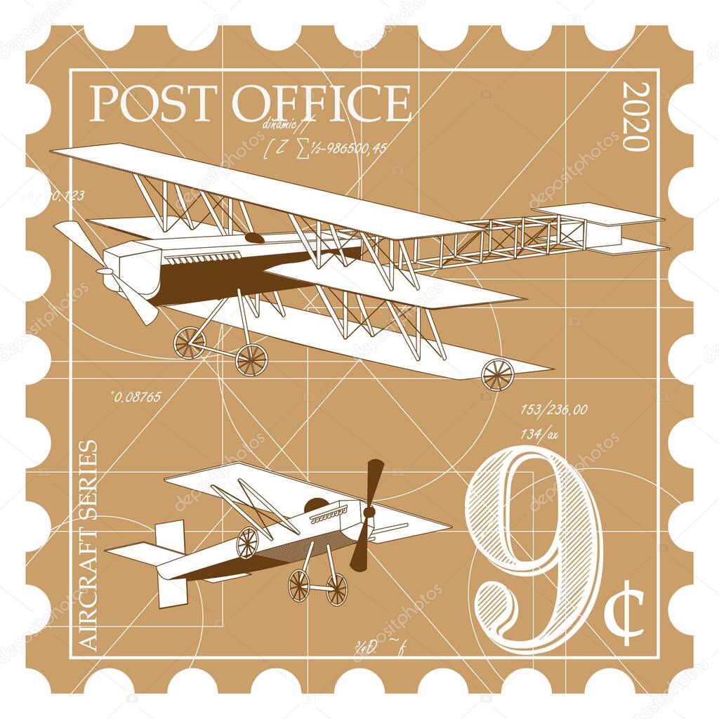 post office vector stamp with airplane
