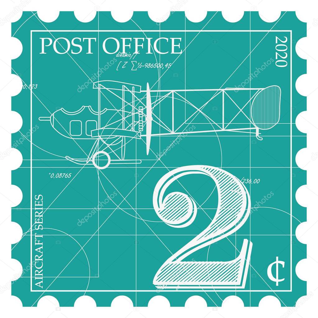 stamp illustration vector with airplane
