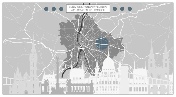 匈牙利首都有著名建筑物的地图 — 图库矢量图片