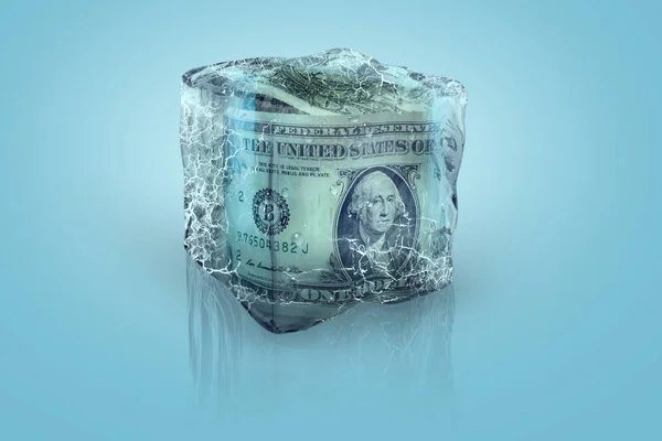 Frozen USD money in ice cube