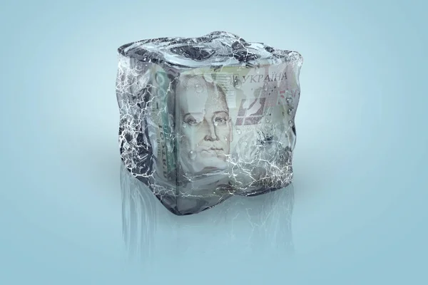 Frozen UAH money in ice cube