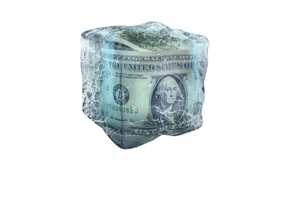 Congelado USD dinheiro em cubo de gelo — Fotografia de Stock