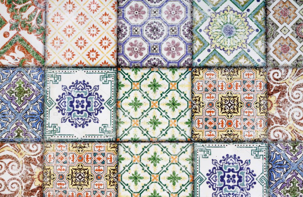 Colorful ceramic tiles wall and floor decoration patterns.