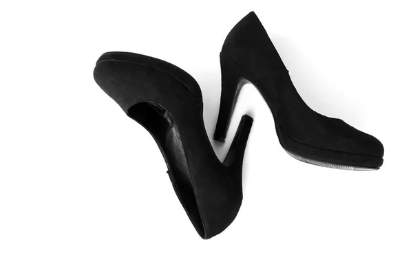 Hermosos zapatos femeninos negros, aislados en blanco —  Fotos de Stock
