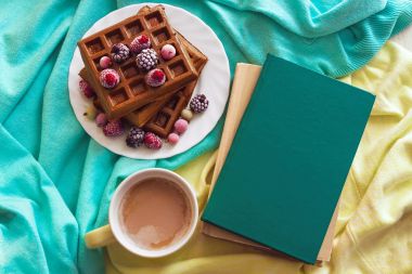 Ev yapımı gözleme Berry ile. Resepsiyon Masa kavramı kitap sıcak kahve sakin ol