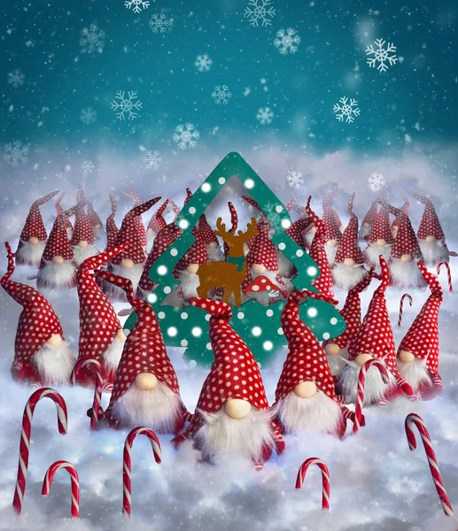 Weihnachten Elfen Dekorationen Glückwünsche Postkarte Hintergrund — Stockfoto