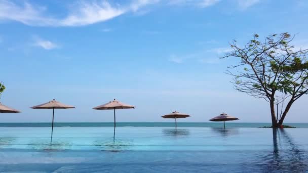 Piscina Borde Infinito Resort Con Mar Azul Cielo Despejado Fondo — Vídeos de Stock