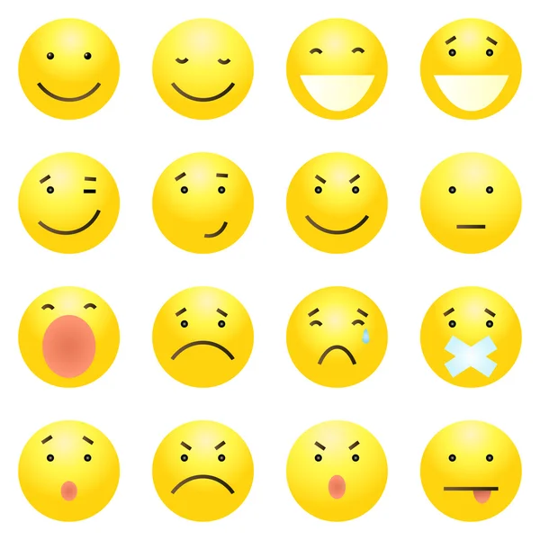 Conjunto de 16 Emoticons Amarelos —  Vetores de Stock
