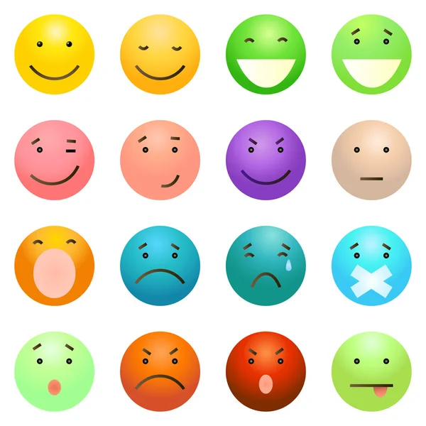 Conjunto de 16 Emoticons coloridos —  Vetores de Stock