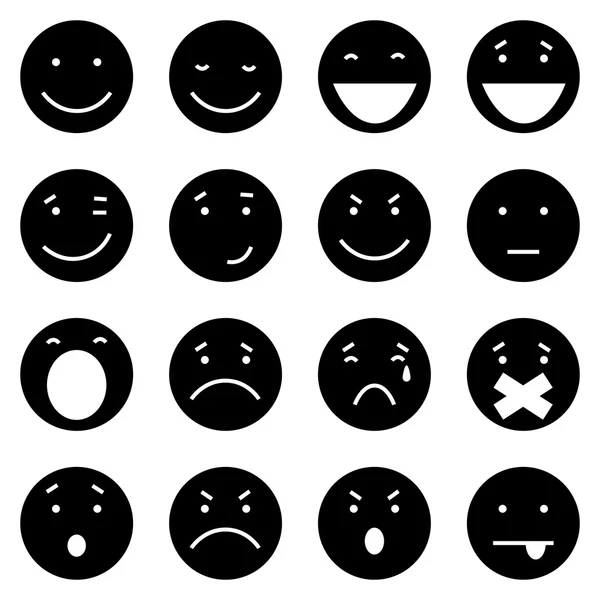 Set of 16 Black Emoticons — Stock Vector