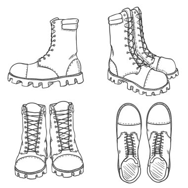Set of High Leather Army Boots.  clipart
