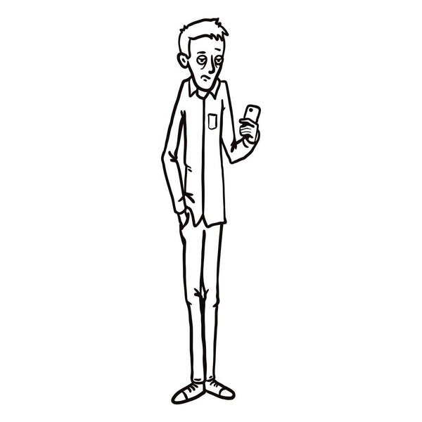 Скучный человек с сотовым телефоном
