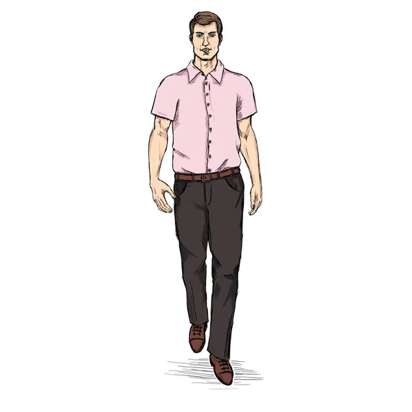 Modelo de homem em camisa de manga curta . — Vetor de Stock
