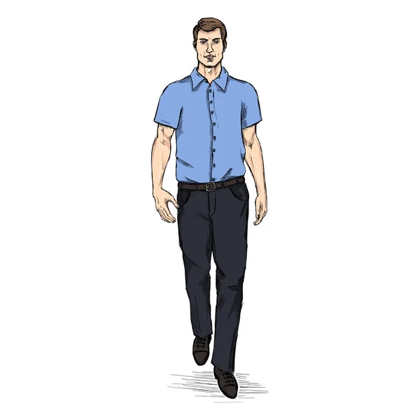 Homme Modèle en chemise à manches courtes . — Image vectorielle