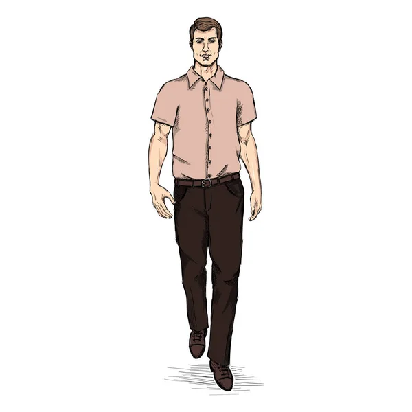 Modell férfi rövid ujjú póló. — Stock Vector