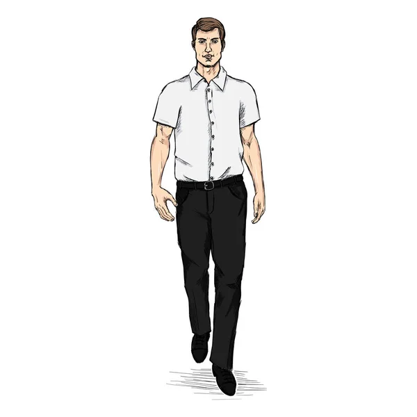 Man Model in Short Sleeve Shirt. — Stock Vector