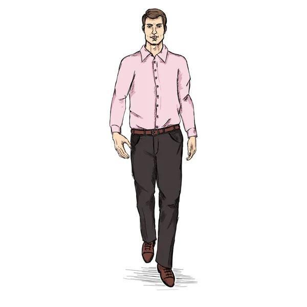 Man  in Long Sleeve Shirt and Trousers. — Stock Vector