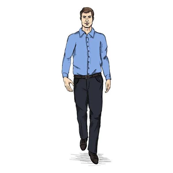 Man  in Long Sleeve Shirt and Trousers. — Stock Vector