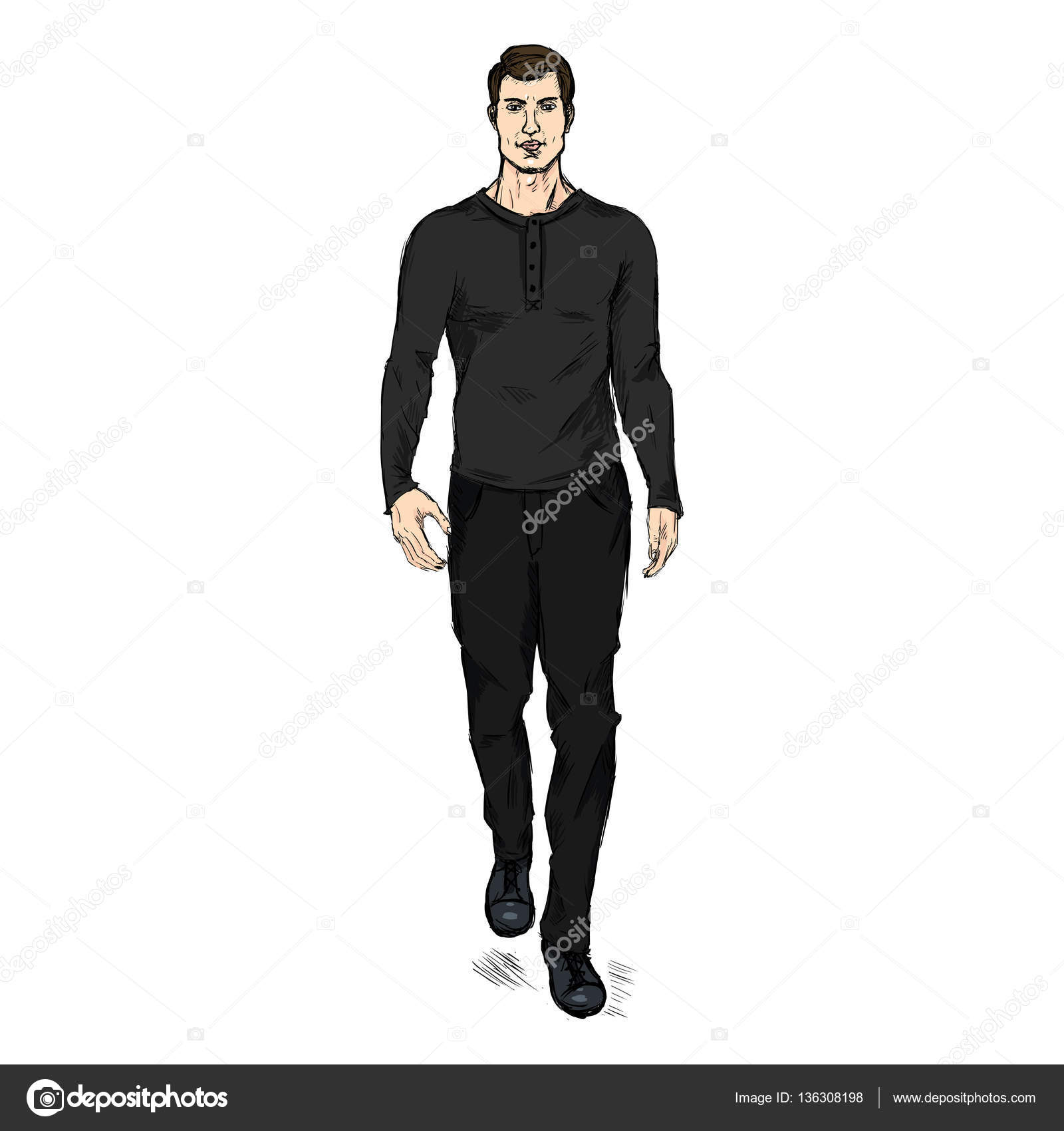 Vector Sketch Men Model In Shirt And Trousersbusiness Dress Code Stock  Illustration - Download Image Now - iStock