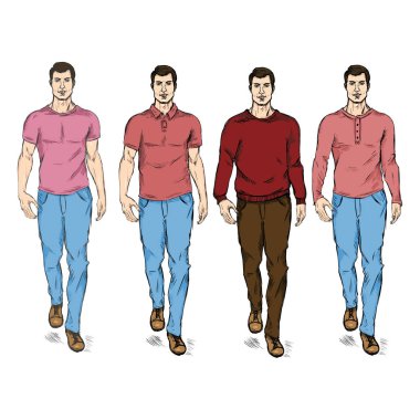 Kroki moda erkek modeller kümesi