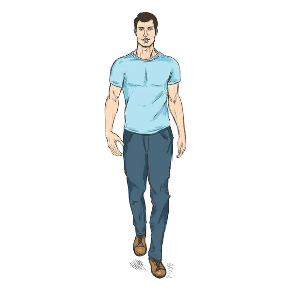 Modèle masculin en pantalon et T-shirt — Image vectorielle