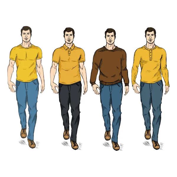 Set of Sketch Fashion Male Models — Stock Vector
