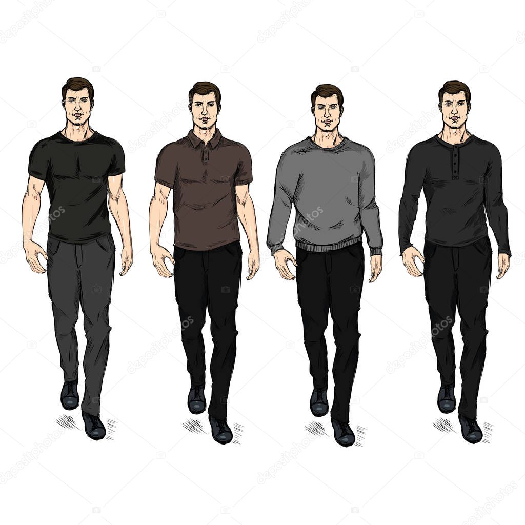 Set of Sketch Fashion Male Models