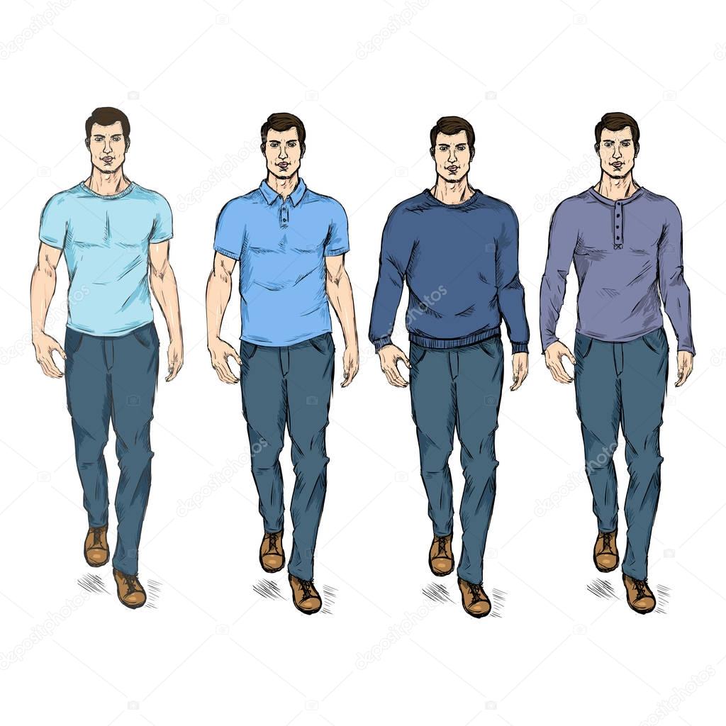 Set of Sketch Fashion Male Models