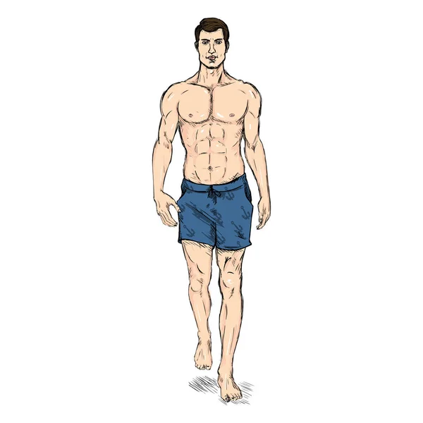 Modello maschile in pantaloncini da spiaggia — Vettoriale Stock