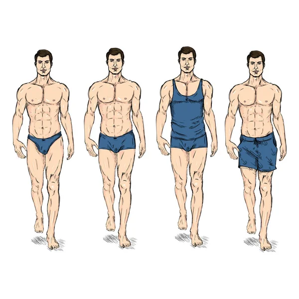 Modèles masculins de mode en sous-vêtements . — Image vectorielle