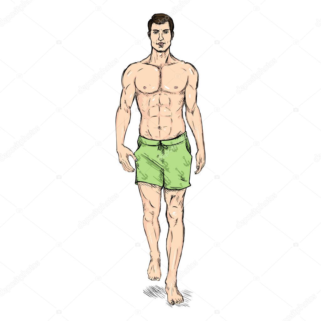 Male Model in Beach Shorts