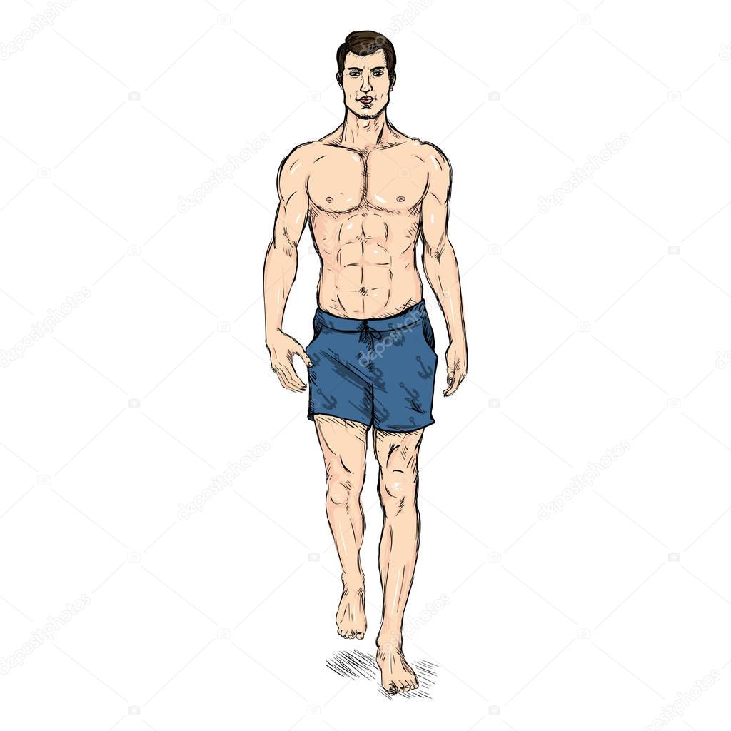 Male Model in Beach Shorts