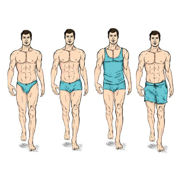 Modèles masculins de mode en sous-vêtements . — Image vectorielle