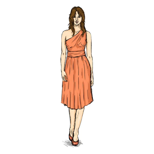 Weibliches Modell im Kleid — Stockvektor